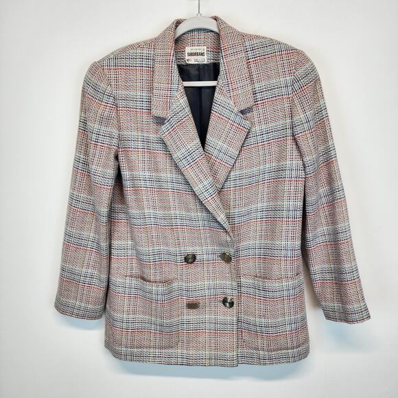 Vintage Oversized Plaid Blazer Size 8 Tweed Wool Double Breast Preppy Clueless - Picture 1 of 14